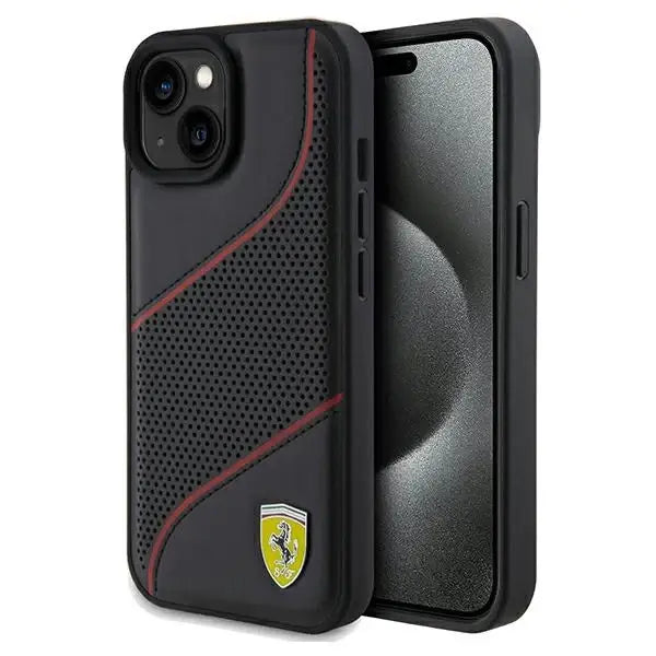 Ferrari Perforated Waves Metal Logo case for iPhone 15 / 14 / 13 - black - Cell phone cases and covers<<<HurtelXML
