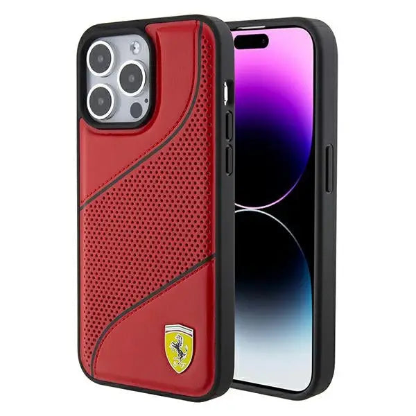 Ferrari Perforated Waves Metal Logo case for iPhone 15 Pro - red - Cell phone cases and covers<<<HurtelXML