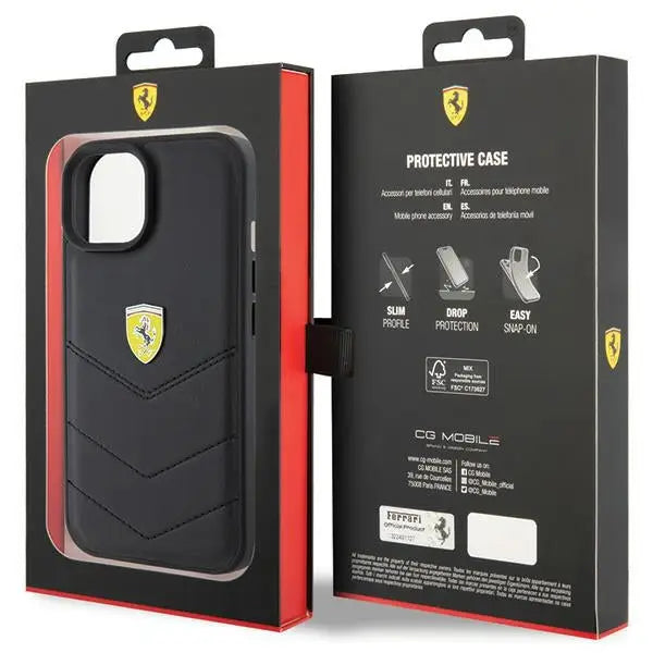 Ferrari Quilted Metal Logo case for iPhone 15 - black - Cell phone cases and covers<<<HurtelXML