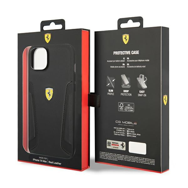Ferrari FEHCP14MRBUK iPhone 14 Plus 6.7&quot; black/black hardcase Leather Stamp Sides