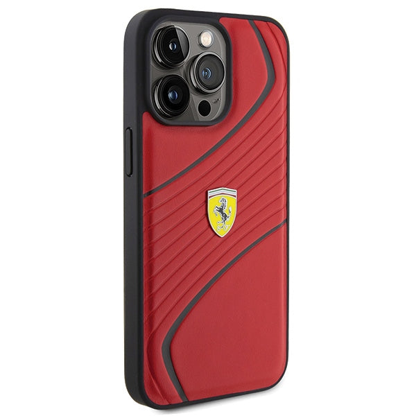 Ferrari Twist Metal Logo case for iPhone 15 Pro Max - red