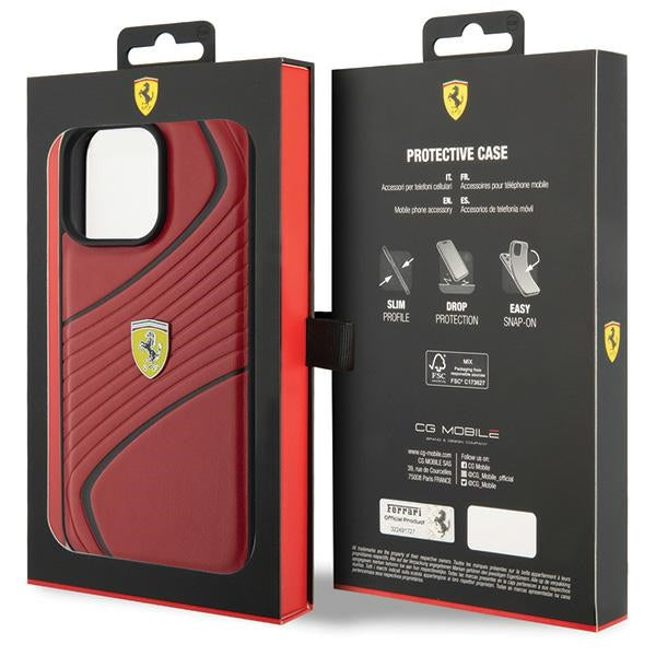 Ferrari Twist Metal Logo case for iPhone 15 Pro Max - red