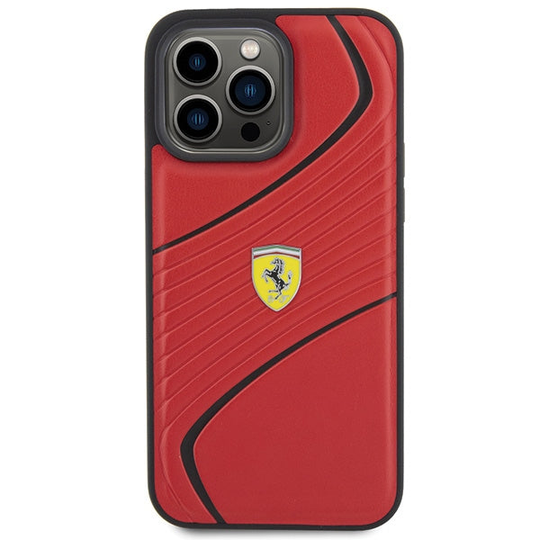 Ferrari Twist Metal Logo case for iPhone 15 Pro Max - red