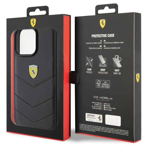 Ferrari Quilted Metal Logo case for iPhone 15 Pro Max - black