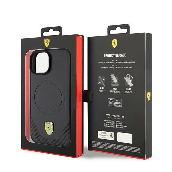 Ferrari FEHMP15SPTEK iPhone 15 6.1" black/black hardcase Carbon Metal Logo MagSafe