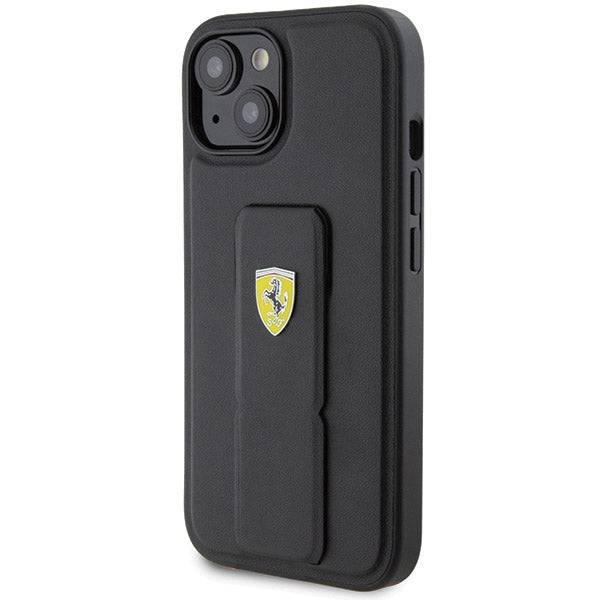 Ferrari Grip Stand Metal Logo case for iPhone 15 - black