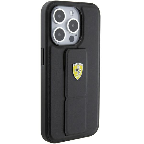 Ferrari Grip Stand Metal Logo case for iPhone 15 Pro Max - black
