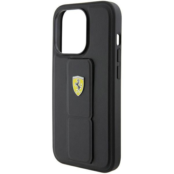 Ferrari Grip Stand Metal Logo case for iPhone 15 Pro Max - black