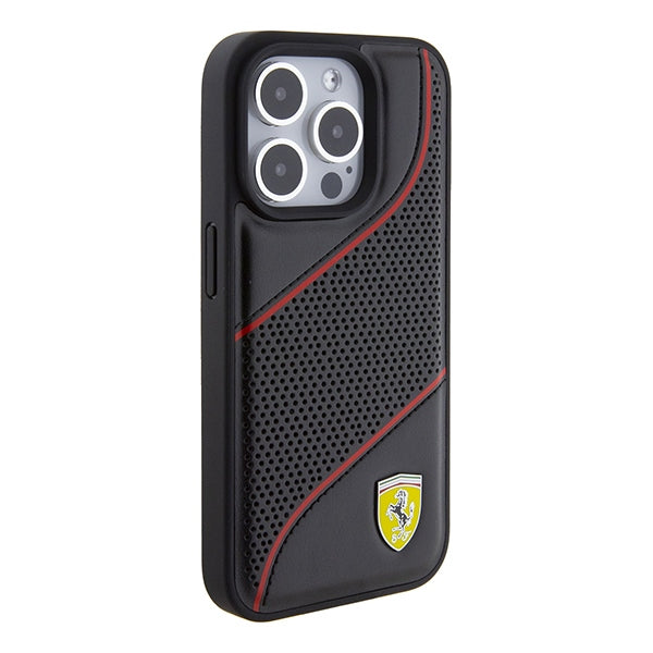 Ferrari Perforated Waves Metal Logo case for iPhone 15 Pro - black