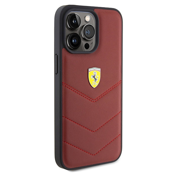 Ferrari Leather Stitched Lines case for iPhone 15 Pro Max - red
