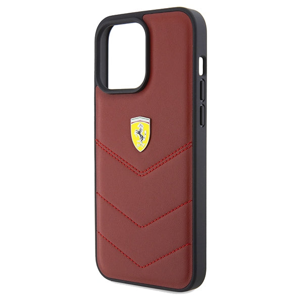 Ferrari Leather Stitched Lines case for iPhone 15 Pro Max - red