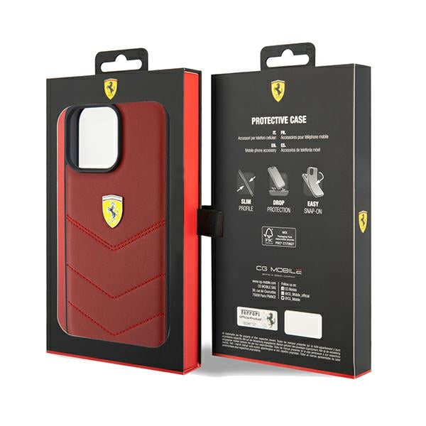 Ferrari Leather Stitched Lines case for iPhone 15 Pro Max - red