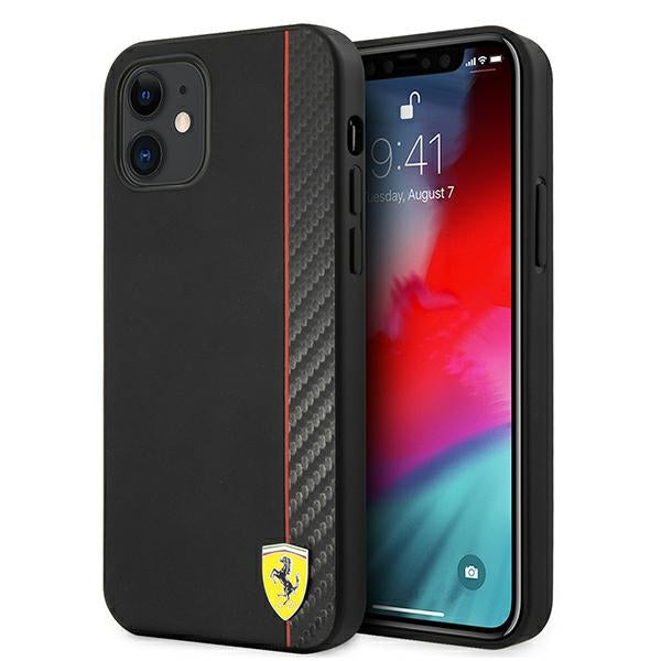 Ferrari FESAXHCP12SBK iPhone 12 mini 5.4&quot; black/black hardcase On Track Carbon Stripe