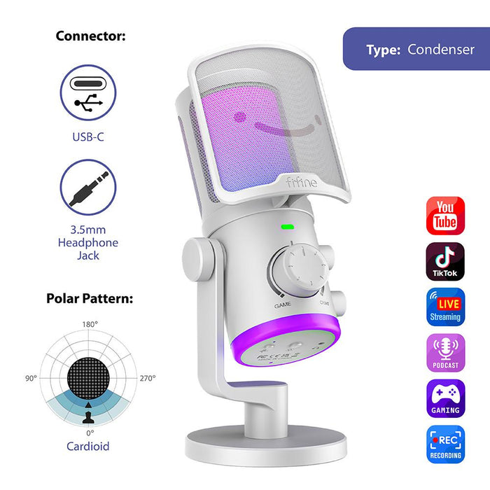 Desktop microphone FIFINE AM6 RGB - White
