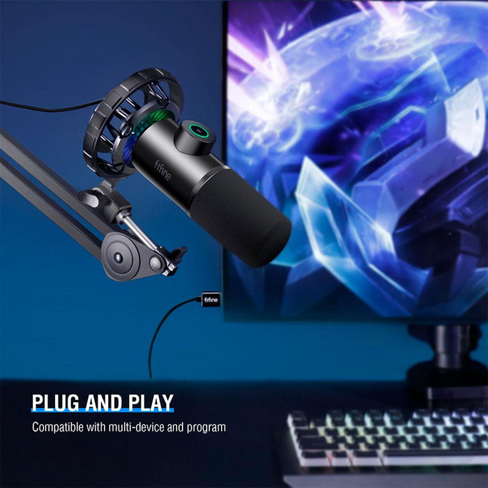Microphone with stand FIFINE T658 Dynamic RGB - Black