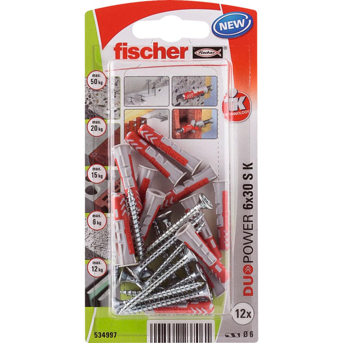 UNIVERSAL DOWEL WITH SCREW F6X30MM 12 PCS FISCHER DUOPOWER SK NV