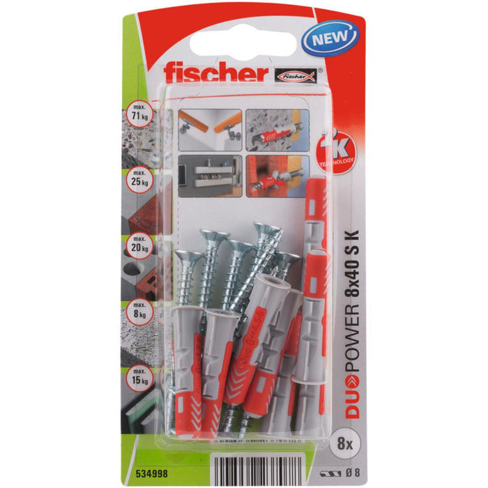 UNIVERSAL DOWEL WITH SCREW F8X40MM 8 PCS FISCHER DUOPOWER SK NV