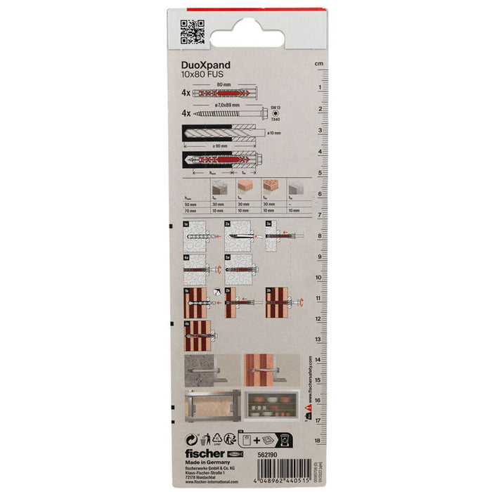 UNIVERSAL DOWEL WITH SCREW 10X80 FUS K 4 PCS. FISCHER DUOXPAND