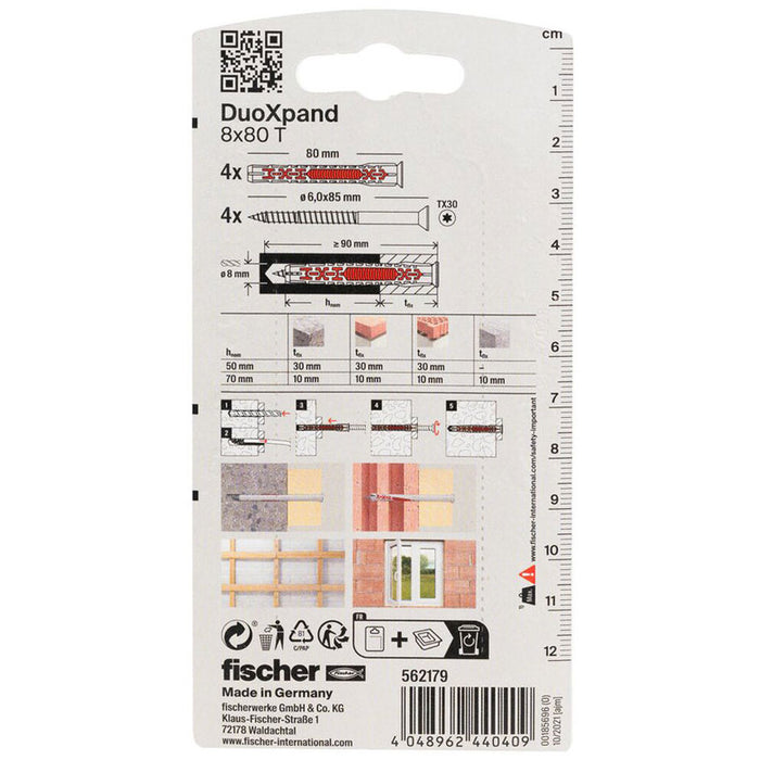 FRAME DOWEL 8X80 TK NV 4 PCS. FISCHER DUOXPAND