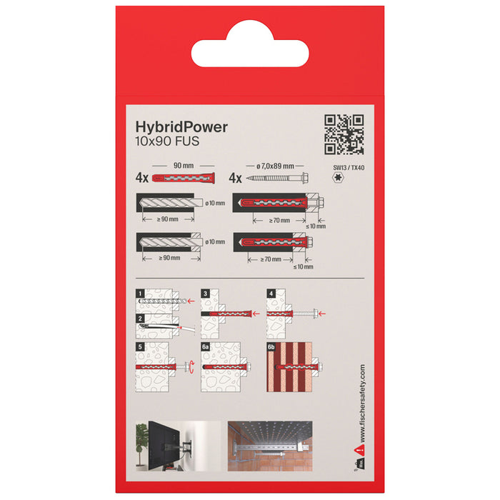 HYBRID FRAME DOWEL WITH SCREW 10X90 FUS K FISCHER 4 PCS