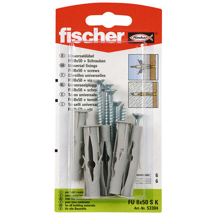 UNIVERSAL DOWEL WITH SCREW Ф8Х50MM 6 PCS FISCHER FU SK