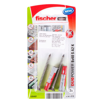 UNIVERSAL DOWEL WITH SCREW Ф8X40MM 2 PCS FISCHER DUOPOWER A2 S