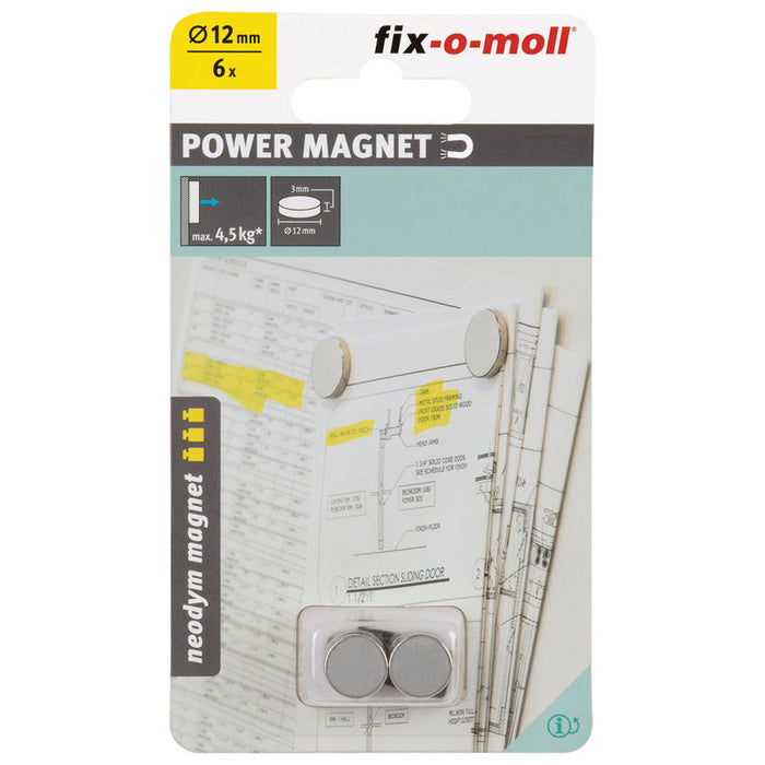 NEODYMIUM MAGNETIC DISC 12 MM/3 MM 6 PCS FIX-O-MOLL
