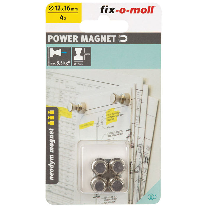 NEODYMIUM MAGNETIC PINS/SPONGES 12 MM/16 MM 4 PCS GRAY FIX-O-MOLL GRAY