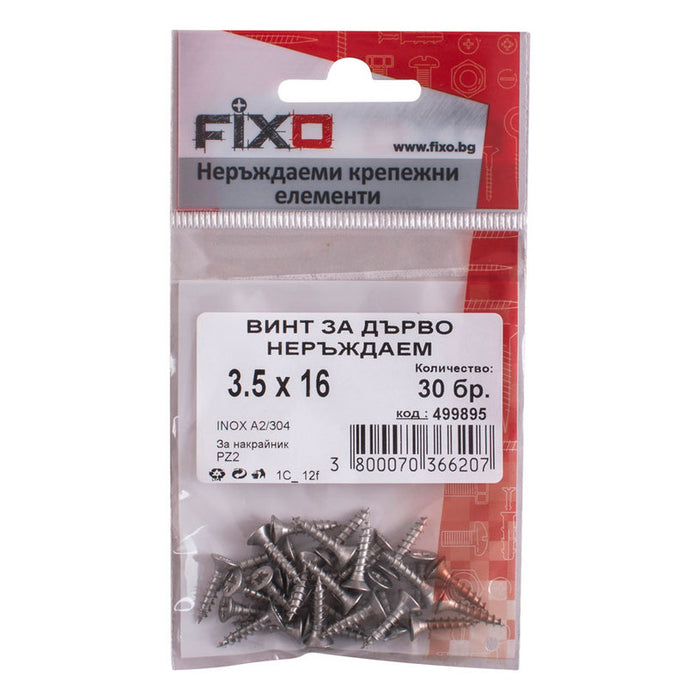 WOOD SCREW 3.5X16 MM STAINLESS STEEL FIXO 30 PCS DIN7505