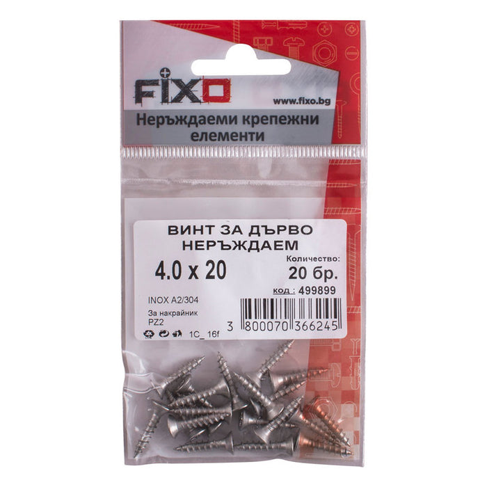 WOOD SCREW 4X20 MM STAINLESS STEEL FIXO 20 PCS DIN7505