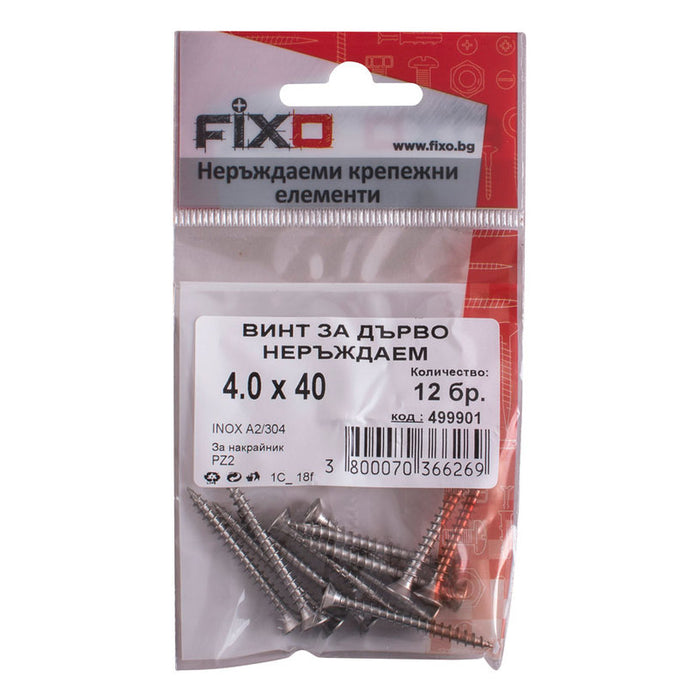 WOOD SCREW 4X40 MM STAINLESS STEEL FIXO 12 PCS DIN7505