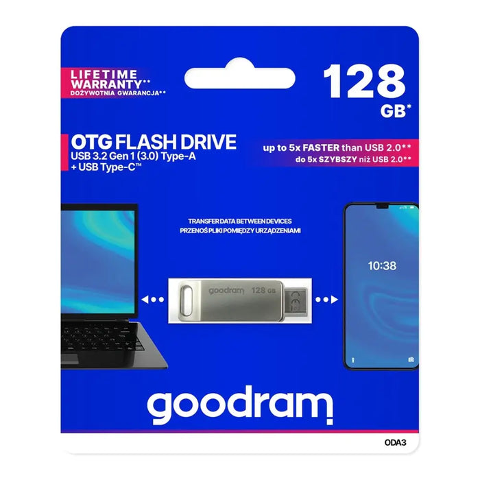 Flash Drive 128GB USB 3.2 Gen 1 USB / USB C OTG ODA3 Goodram - Silver - Paragony<<<HurtelXML