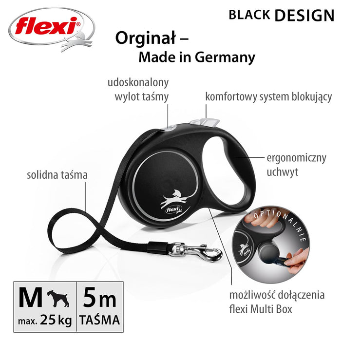 Dog Lead Flexi BLACK DESIGN 5 m Size M Silver