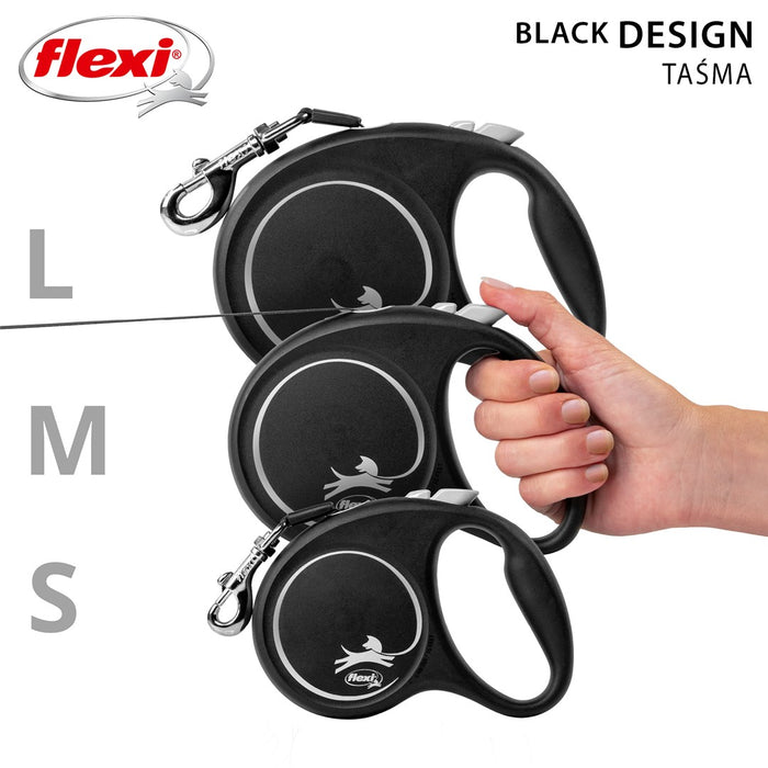 Dog Lead Flexi BLACK DESIGN 5 m Size M Silver