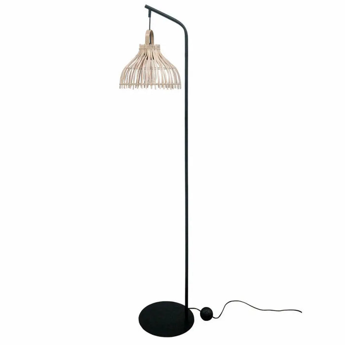 Floor Lamp DKD Home Decor Black Metal Brown Rattan (40 x 40 x 160 cm) - Декорация и Осветление<<<Дом