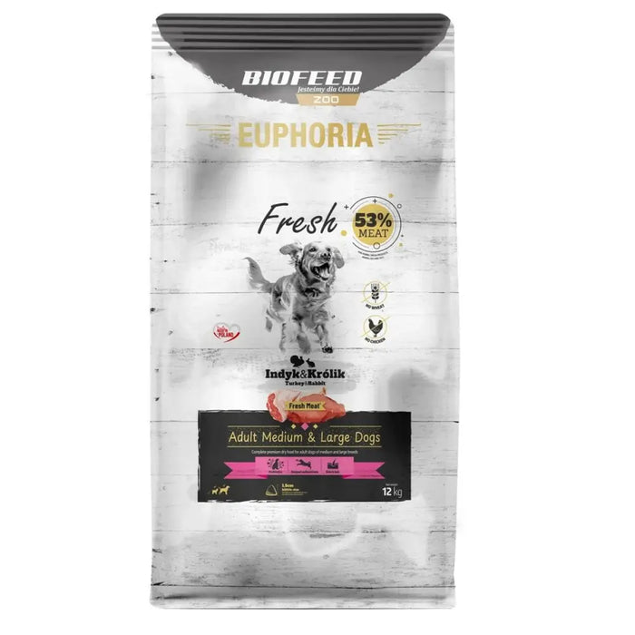 Fodder Biofeed EUPHORIA Fresh Adult Medium & Large dogs Turkey with rabbit Turkey 12 kg Adult 12,7 KG - Хранене на