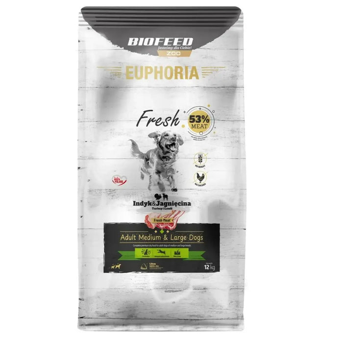 Fodder Biofeed Euphoria Fresh Adult Medium & Large Turkey with lamb Turkey 12 kg Adult 12,7 KG - Хранене на домашни