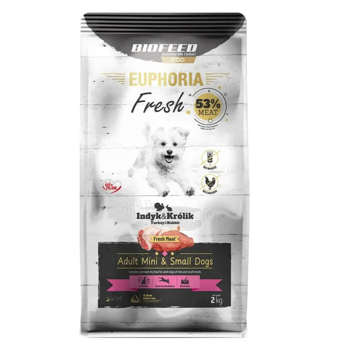 Fodder Biofeed Euphoria Fresh Adult Mini & Small Turkey with rabbit Turkey 2 Kg Adult 2,3 Kg - Хранене на домашни