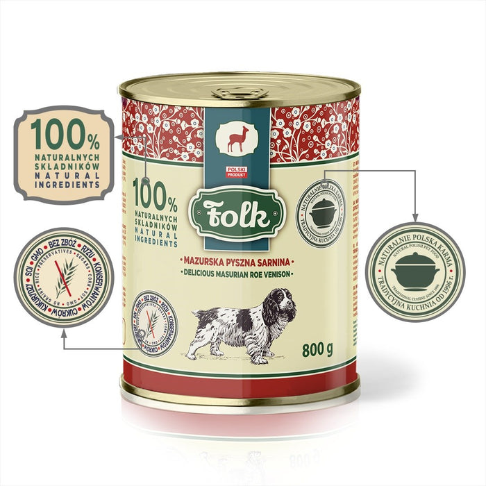 FOLK Delicious Masurian roe venison - wet dog food - 800g