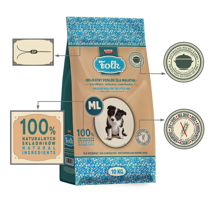 FOLK Junior Medium and large breeds Gentle meal for puppy with rabbit, veal and carrot - dry dog food - 10kg