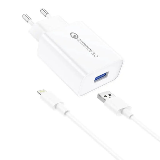 Foneng EU13 18W Wall Charger + USB to Lightning Cable 3A (White) - mains chargers<<<Chargers<<<GSM