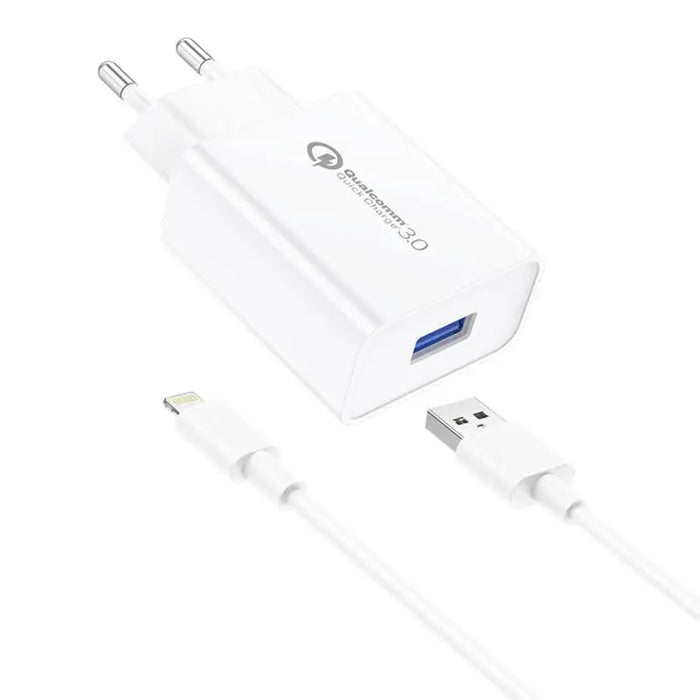 Foneng EU13 18W Wall Charger + USB to Lightning Cable 3A (White) - mains chargers<<<Chargers<<<GSM