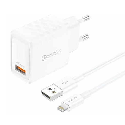 Foneng EU54 18W USB-A 3A mains charger (White) + USB-A to Lightning cable - mains chargers<<<Chargers<<<GSM