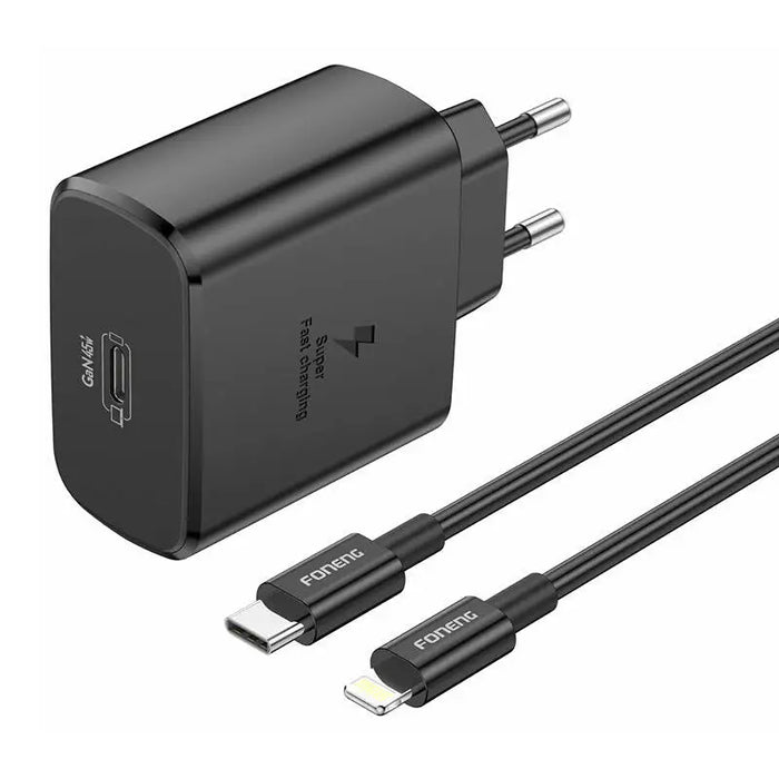 Foneng EU62 USB-C 45W power charger + USB-C to lightning cable (black) - mains chargers<<<Chargers<<<GSM