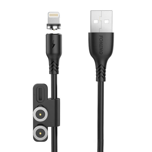 Foneng X62 Magnetic 3in1 USB to USB-C / Lightning / Micro USB Cable 2.4A 1m (Black) - Combo Cables<<<USB cables<<<GSM