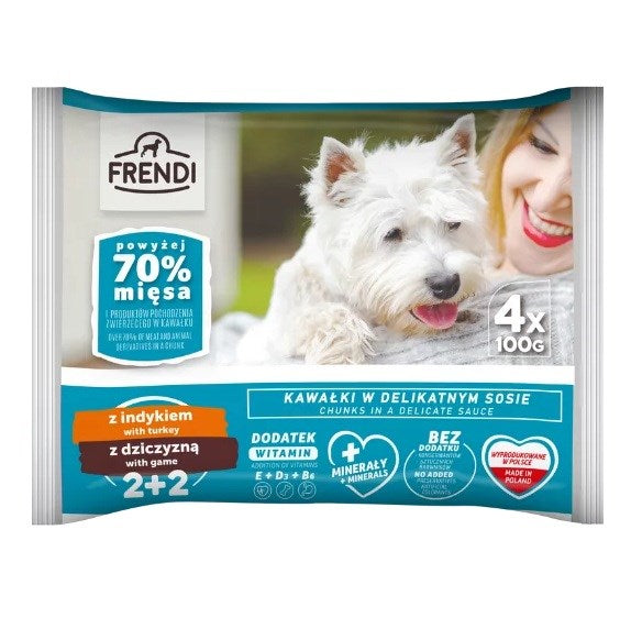 FRENDI Turkey and game pieces in a delicate sauce - wet dog food - 4x100g