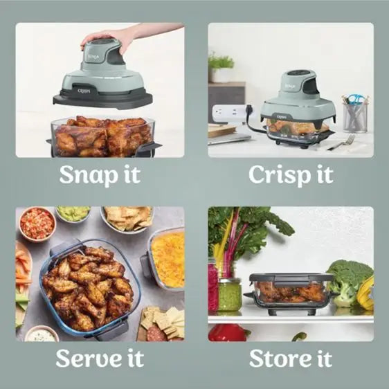 Fryer NINJA Crispi 4-in-1 Portable Glass Air Fryer FN101EUSG 3.8 l Sage Green - Здравословно хранене<<<Малки