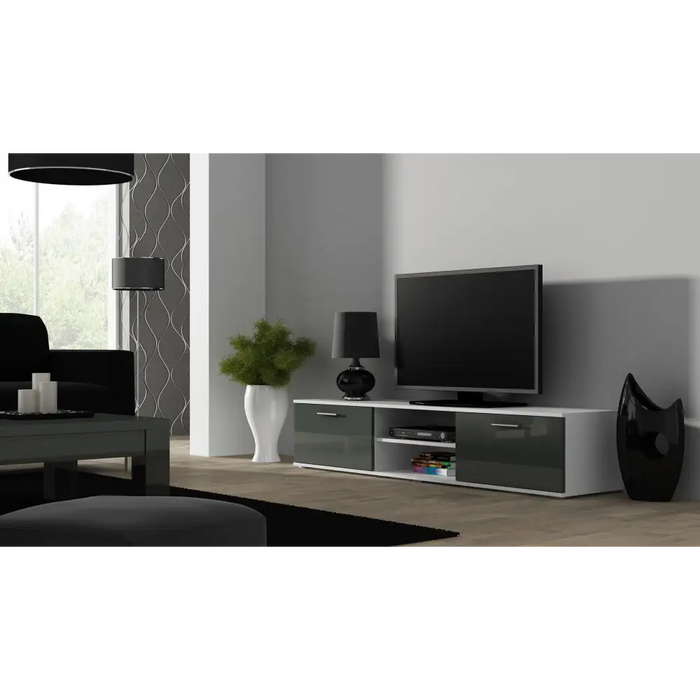 Furniture set SOHO 1 (RTV180 cabinet + S1 cabinet + shelves) White/Grey Gloss - Modern wall unitsMES-NOW<<<Wall