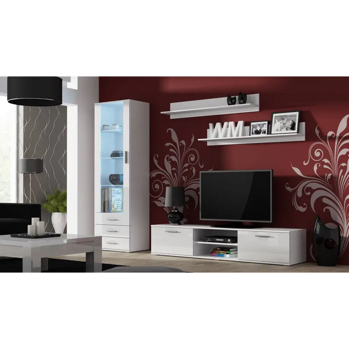 Furniture set SOHO 1 (RTV180 cabinet + S1 cabinet + shelves) White/White Gloss - Modern wall unitsMES-NOW<<<Wall