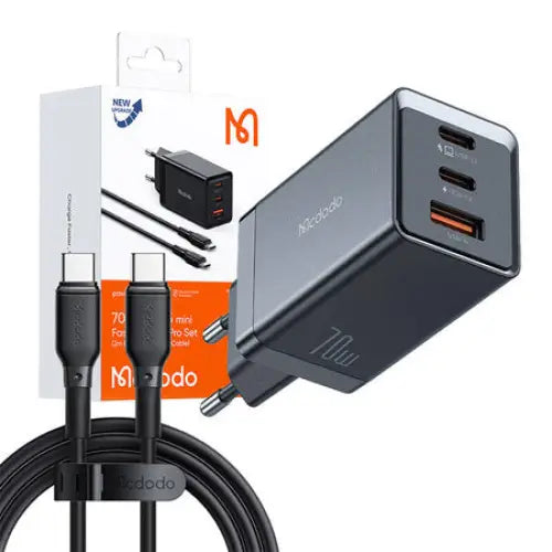 GaN Mcdodo CH-1543 network charger 2x USB-C 1x USB 67W + USB-C to USB-C 2m cable (black) - mains
